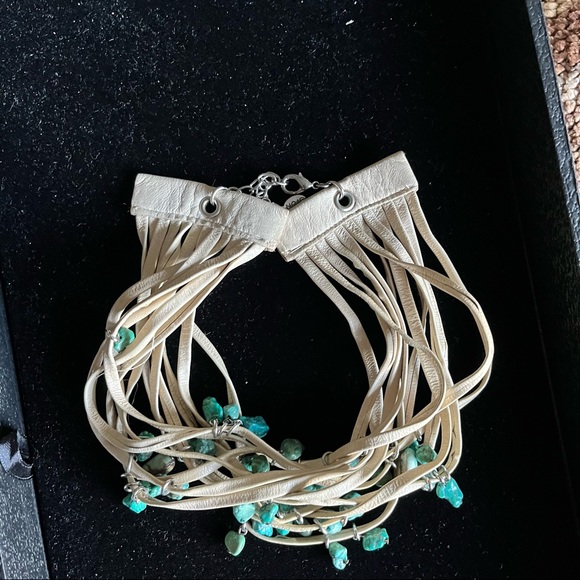 Y2K vintage Leather And Beaded Turquoise Adjustable Choker Necklace - Picture 6 of 6